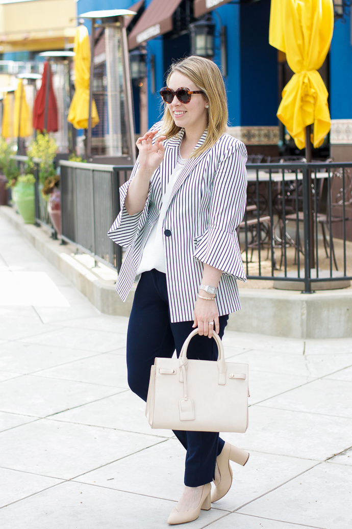 navy and white oversized blazer outfit