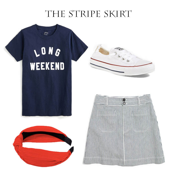 stripe skirt outfit idea