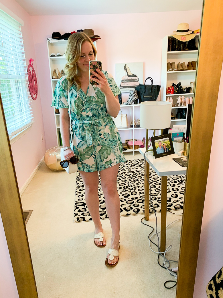 palm print romper outfit