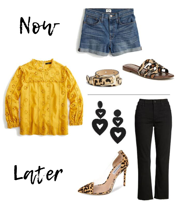 5 fall pieces to wear now - yellow eyelet shirt now and later