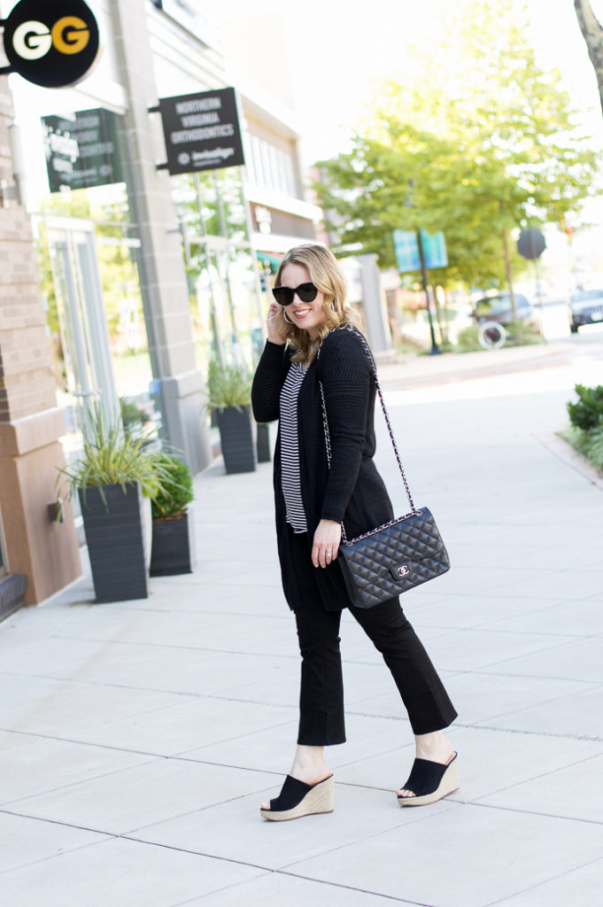 Black Stripe Tee & Long Cardigan - A Blonde's Moment