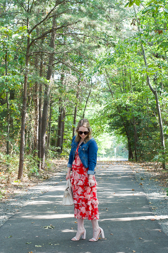 early fall floral dress outfit