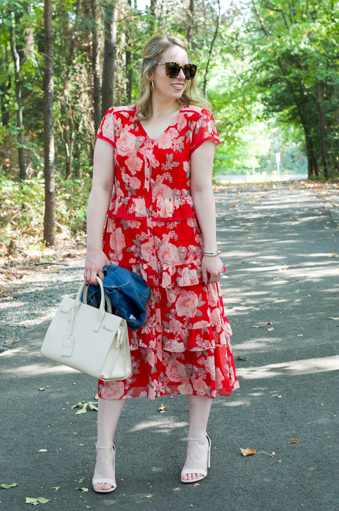 Red Ruffle Floral Dress - A Blonde's Moment