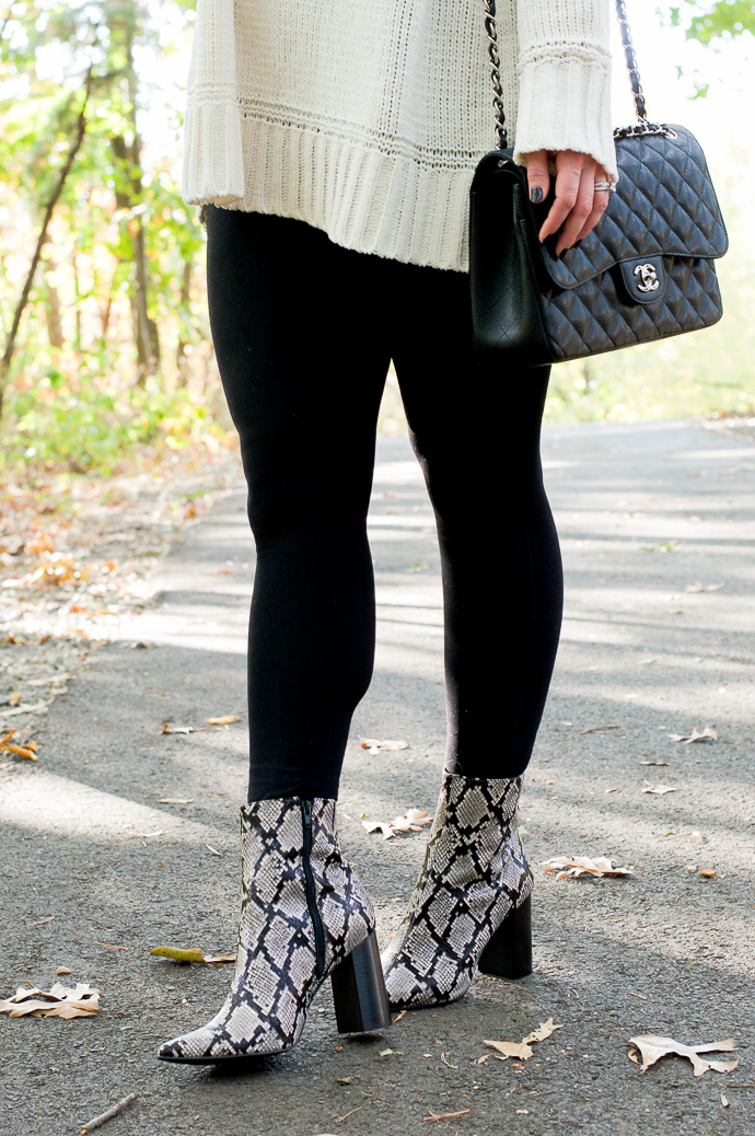snakeskin ankle booties outfit