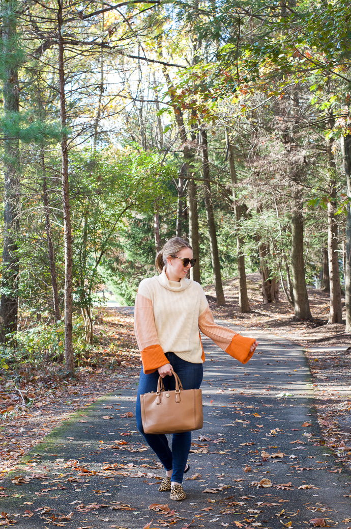 fall orange colorblock sweater