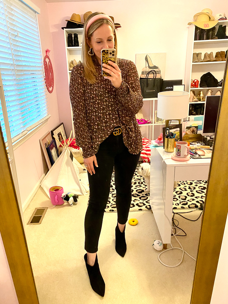 fall floral top black jeans