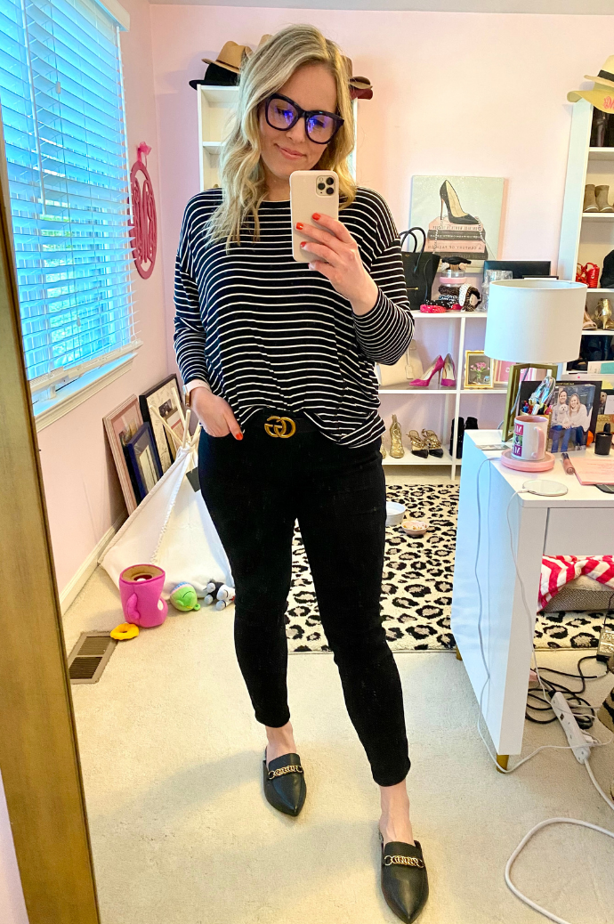 black and white stripe tee outfit