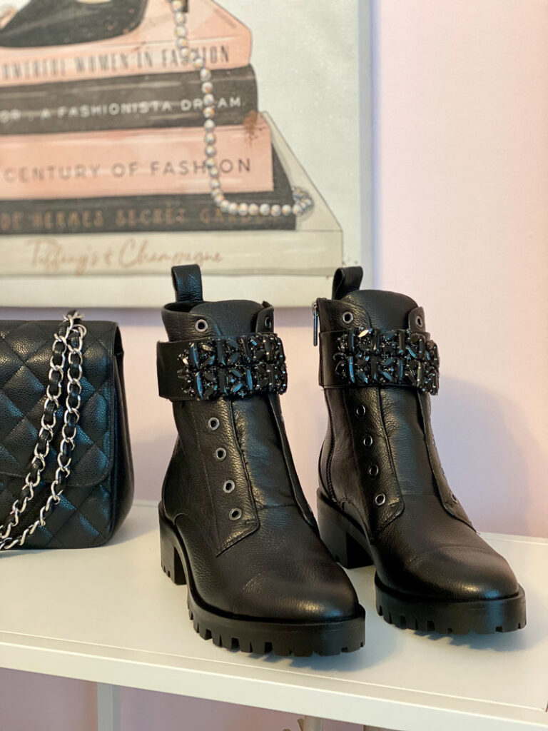 schutz turmalina crystal embellished combat boots
